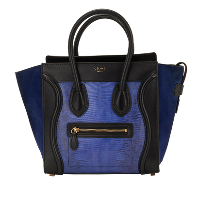 Micro Luggage, &pound;850, Handbags, Black/Blue, Lizard/Suede, Front view